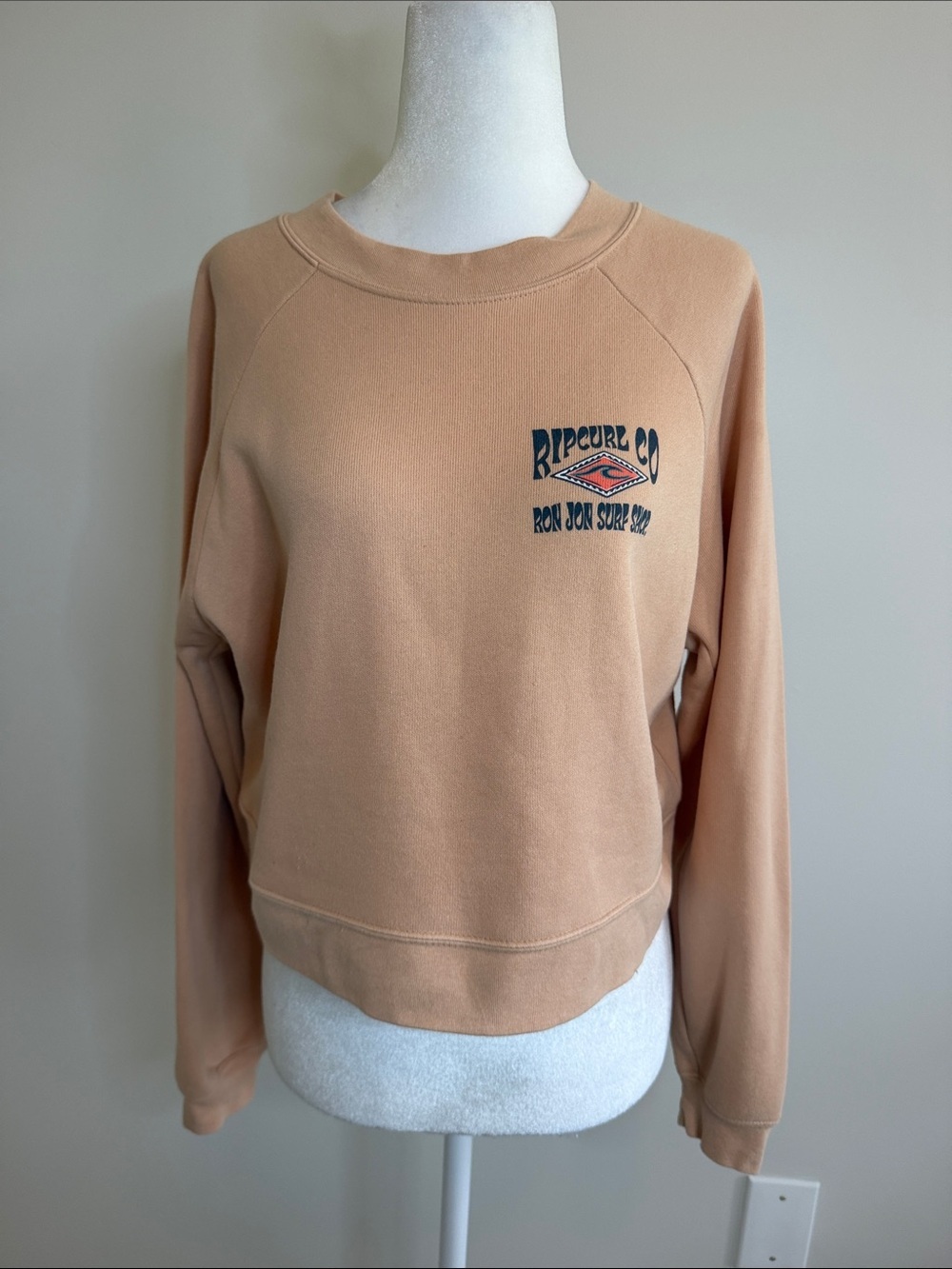 Rip Curl Peach Crop Pullover Sweatshirt with Navy Logo Sz S